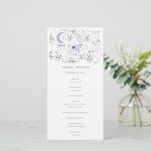 Celestial Navy Sterrennacht Moon Wedding Programme Bedankkaart (Staand voorkant)