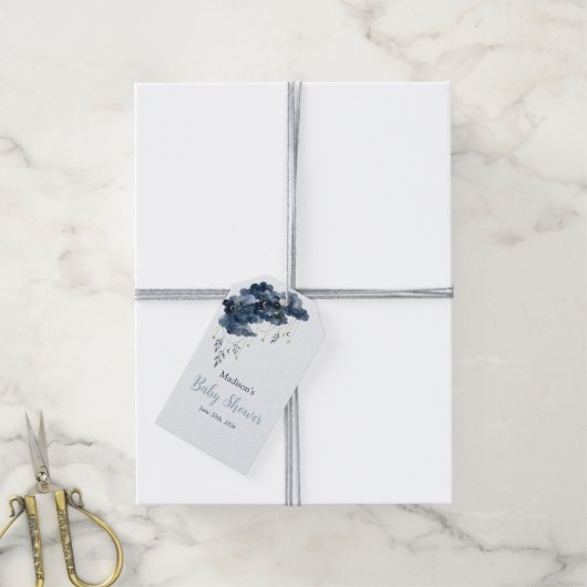 Celestial Navy Watercolor Cloud Baby Shower Cadeaulabel (Met Touw)