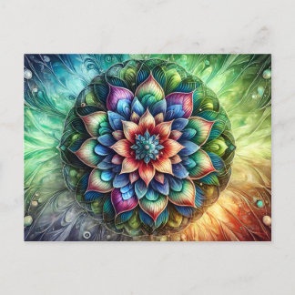 Celestial Neon Mandala met Levendig Abstract Briefkaart