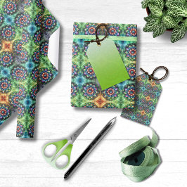 Celestial Neon Mandala met Levendig Abstract Cadeaupapier