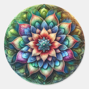 Celestial Neon Mandala met Levendig Abstract Ronde Sticker