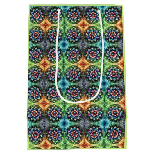 Celestial Neon Mandala Retro-Modern Medium Cadeauzakje (Achterkant)