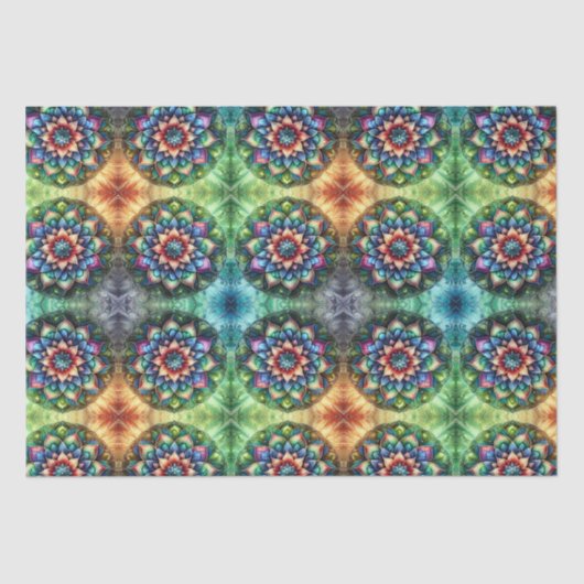 Celestial Neon Mandala Retro-Modern Tissuepapier (Voorkant)