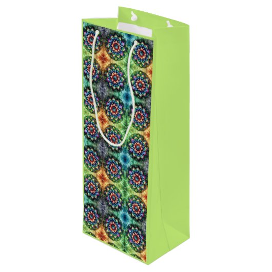 Celestial Neon Mandala Retro-Modern Wijn Cadeautas (Achterkant Gekanteld)