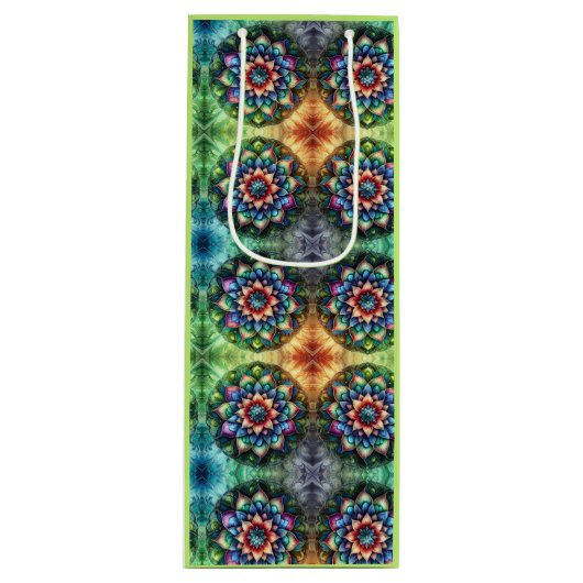 Celestial Neon Mandala Retro-Modern Wijn Cadeautas (Voorkant)