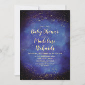 Celestial Night Sky Blue & Gold Stars Baby shower Kaart (Voorkant)