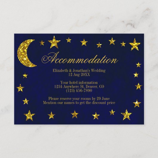 Celestial Night Sky Bruiloft Accommodatie Informatiekaartje (Voorkant)