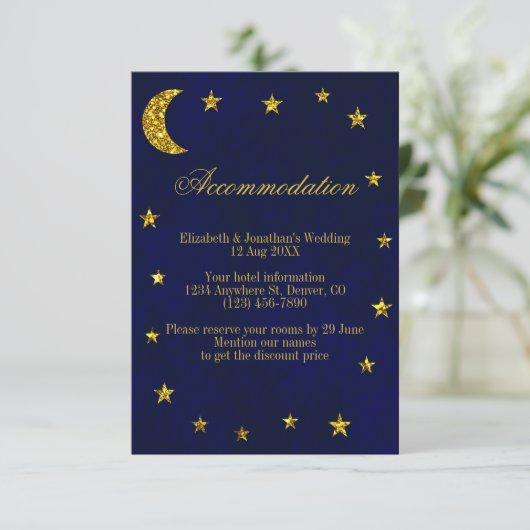 Celestial Night Sky Bruiloft Accommodatie Informatiekaartje (Staand voorkant)