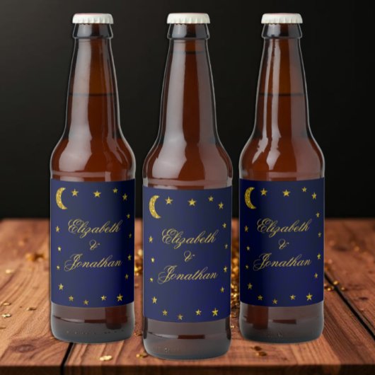 Celestial Night Sky Bruiloft Bier Etiket