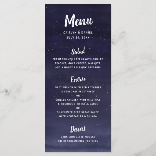 Celestial Night Sky Bruiloft Menu (Voorkant)