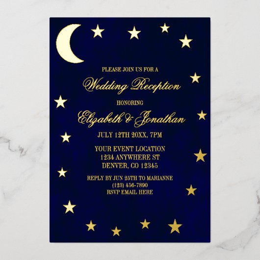 Celestial Night Sky Bruiloft Receptie Folie Uitnodiging (Voorkant)
