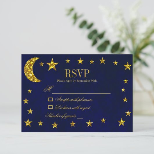 Celestial Night Sky Bruiloft RSVP Kaartje (Staand voorkant)