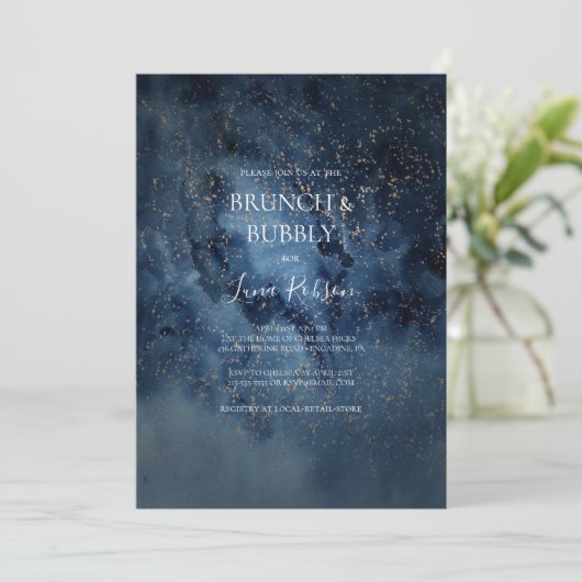 Celestial Night Sky Gold Brunch en Bubble Shower Kaart (Staand voorkant)
