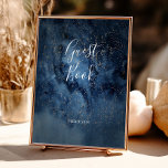 Celestial Night Sky | Gold Guest Book Sign Poster<br><div class="desc">Deze hemel van de hemelsnaam | Het gouden gastenboek is perfect voor je betoverde bruiloft onder de sterren. De donkere blauwe waterverf hemel van de marine, voorzien van gouden sterren, zal de toon zetten voor je avond boho buitenbruiloft. Pas het aan zoals u wilt of houd het aan zoals het...</div>