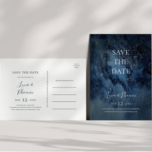 Celestial Night Sky   Gold Save the Date Briefkaar Uitnodiging Briefkaart