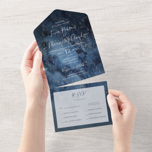 Celestial Night Sky | Gold Seal and Send All In One Uitnodiging (Afscheurbaar)