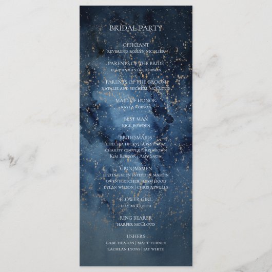 Celestial Night Sky | Gold Wedding-programma Programmakaart (Achterkant)