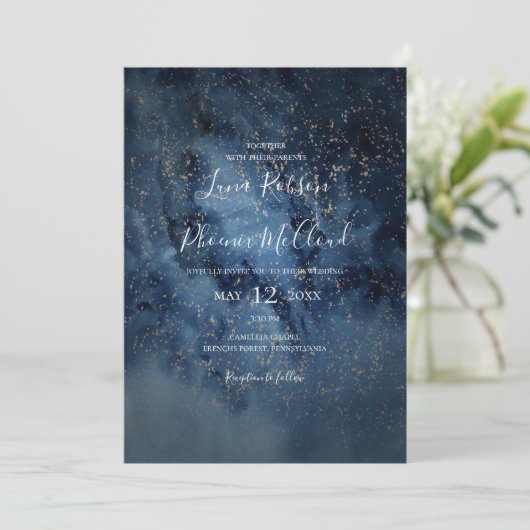 Celestial Night Sky | Goud in één huwelijk Kaart (Staand voorkant)