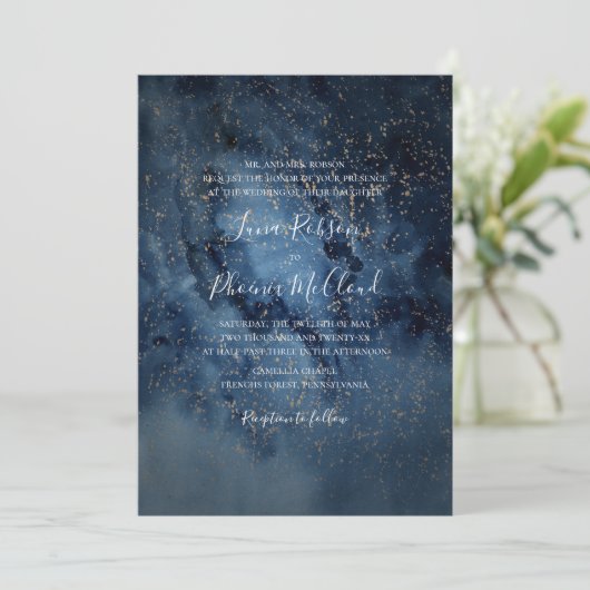 Celestial Night Sky | Goud traditioneel huwelijk Kaart (Staand voorkant)