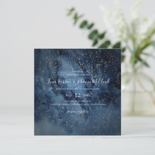 Celestial Night Sky | Goudpleisterweddenschap Kaart (Staand voorkant)