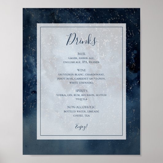 Celestial Night Sky met Lijst Drink Menu Sign. Poster (Voorkant)