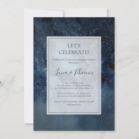 Celestial Night Sky met Lijst Laten we vieren Kaart (Voorkant)