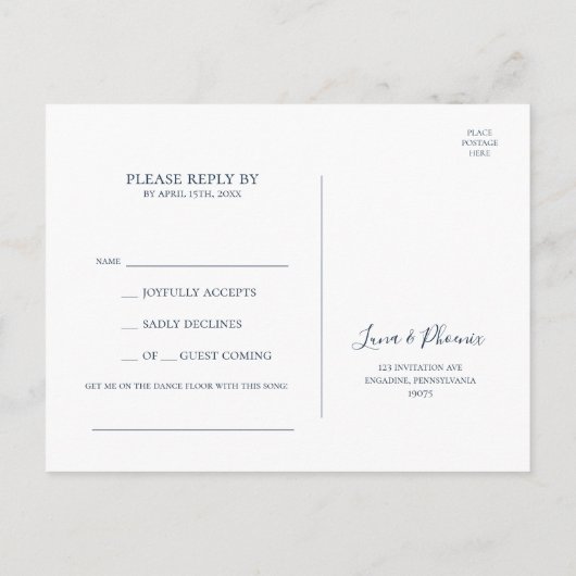 Celestial Night Sky met Lijst Song Request RSVP Briefkaart (Achterkant)