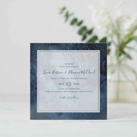 Celestial Night Sky met Lijst Square Weddenschap Kaart (Staand voorkant)