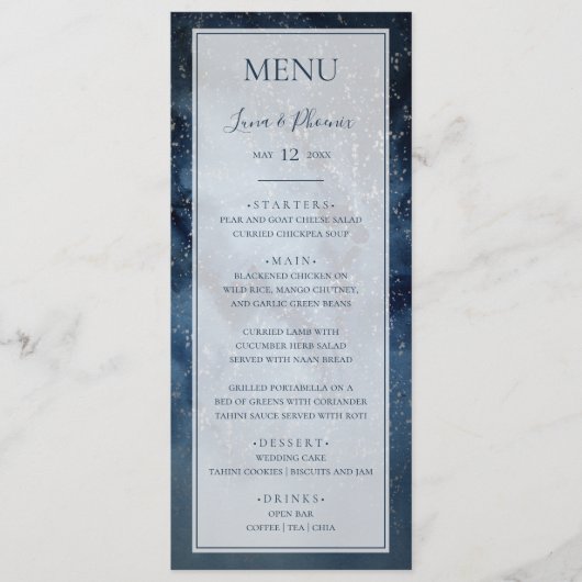 Celestial Night Sky met Lijst Weddenrenmenu Menu (Voorkant)
