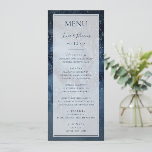 Celestial Night Sky met Lijst Weddenrenmenu Menu (Staand voorkant)