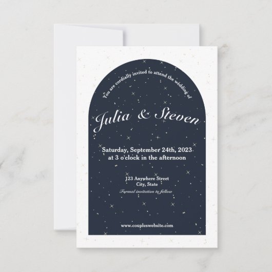 Celestial Night Sky Navy Arch & Star Background Save The Date (Voorkant)