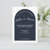Celestial Night Sky Navy Arch & Star Background Save The Date (Staand voorkant)