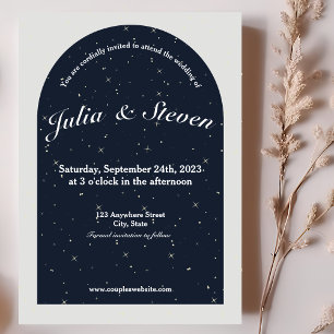 Celestial Night Sky Navy Arch & Star Background Save The Date