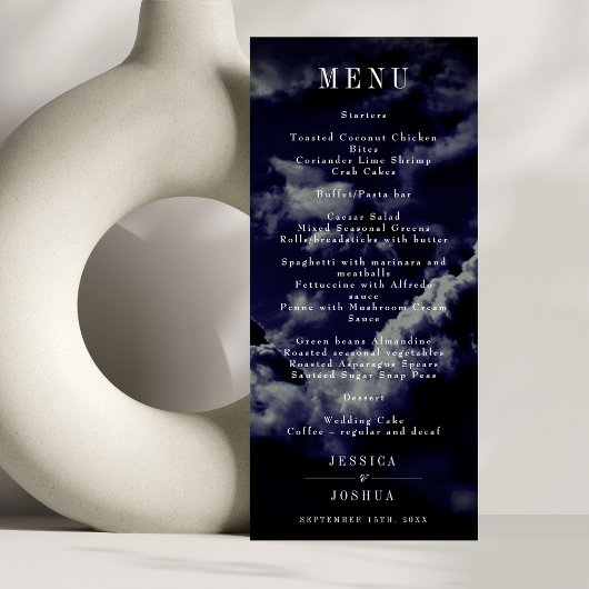 Celestial Night Sky Navy Blauw Huwelijksdiner Menu