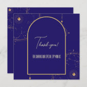 Celestial Night Sky Navy Blue en Gold Wedding Bedankkaart (Voorkant / Achterkant)
