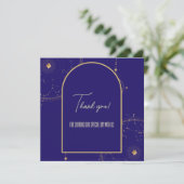 Celestial Night Sky Navy Blue en Gold Wedding Bedankkaart (Staand voorkant)