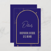 Celestial Night Sky Navy Blue en Gold Wedding Informatiekaartje (Voorkant / Achterkant)