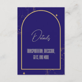 Celestial Night Sky Navy Blue en Gold Wedding Informatiekaartje