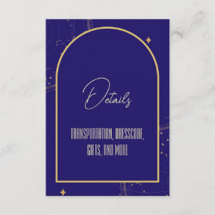 Celestial Night Sky Navy Blue en Gold Wedding Informatiekaartje