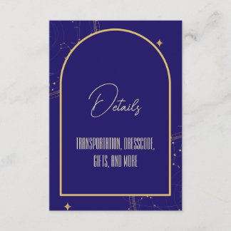 Celestial Night Sky Navy Blue en Gold Wedding Informatiekaartje
