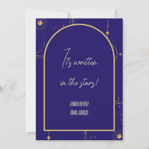 Celestial Night Sky Navy Blue en Gold Wedding Kaart