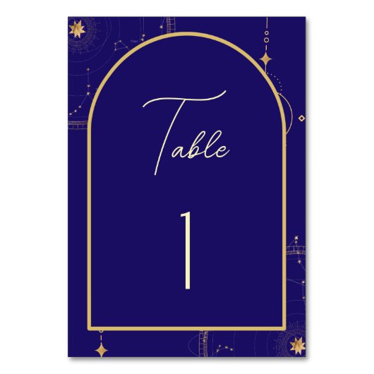 Celestial Night Sky Navy Blue en Gold Wedding Kaart (Voorkant)