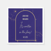 Celestial Night Sky Navy Blue en Gold Wedding Servet (Voorkant)