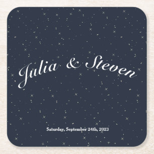 Celestial Night Sky Navy & Star Background Kartonnen Onderzetters