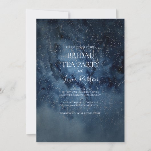 Celestial Night Sky | Silver Bridal Tea Party Kaart (Voorkant)