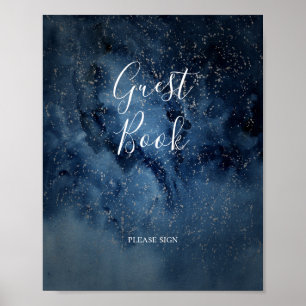Celestial Night Sky   Silver Guest Book Sign Poster