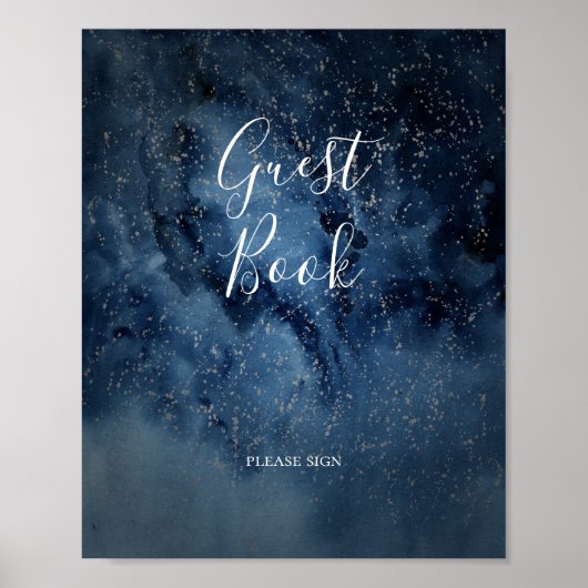 Celestial Night Sky | Silver Guest Book Sign Poster (Voorkant)