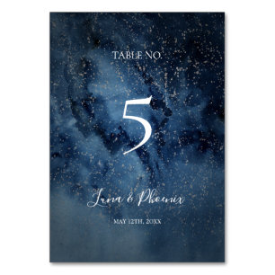 Celestial Night Sky Silver Table Number Kaart