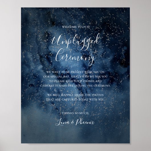 Celestial Night Sky Silver Unplugged Ceremony Sign Poster (Voorkant)