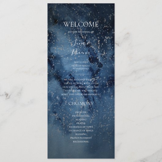 Celestial Night Sky | Silver Wedding Programme Programmakaart (Voorkant)